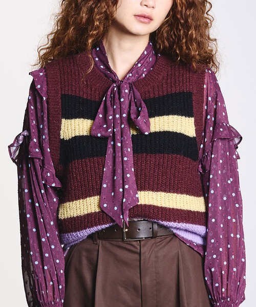 ROSE BUD(ローズバッド)の「COLOR BLOCK KNIT VEST(ベスト・レディース・ブラウン/ベージュ・ONE SIZE)」の1枚目の写真