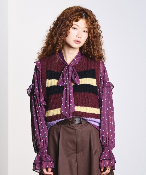 ROSE BUD(ローズバッド)の「COLOR BLOCK KNIT VEST(ベスト・レディース・ブラウン/ベージュ・ONE SIZE)」の3枚目の写真