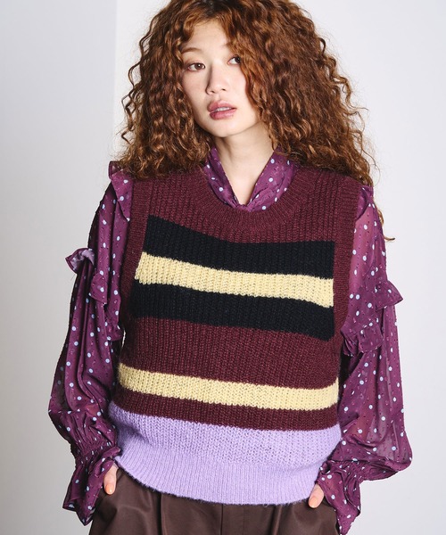 ROSE BUD(ローズバッド)の「COLOR BLOCK KNIT VEST(ベスト・レディース・ブラウン/ベージュ・ONE SIZE)」の9枚目の写真