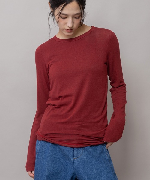 Munich(ミューニック)の「アンゴラウールガーゼストレッチジャージ クルーネックプルオーバー(Tシャツ/カットソー・レディース・ホワイト/ブラック/レッド/グレー・FREE)」の4枚目の写真