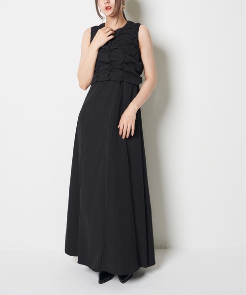 My shawty（ﾏｲｼｬｳﾃｨｰ）の「linen like gather onepiece（ワンピース・レディース・ブラック/アイボリー・FREE）」の2枚目の写真