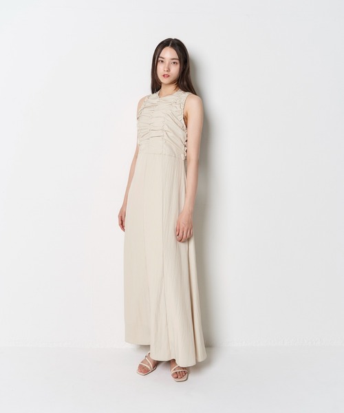 My shawty（ﾏｲｼｬｳﾃｨｰ）の「linen like gather onepiece（ワンピース・レディース・ブラック/アイボリー・FREE）」の6枚目の写真