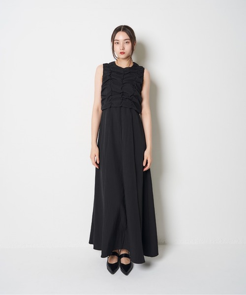 My shawty（ﾏｲｼｬｳﾃｨｰ）の「linen like gather onepiece（ワンピース・レディース・ブラック/アイボリー・FREE）」の5枚目の写真