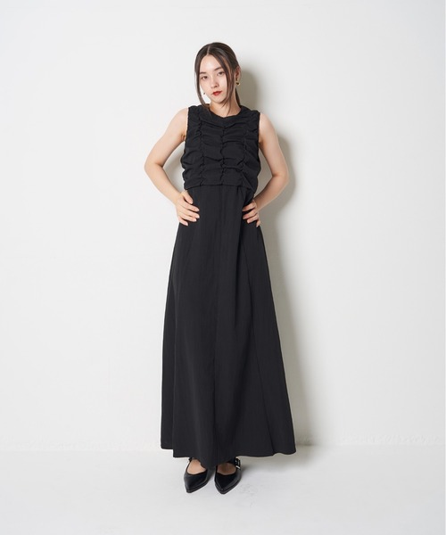 My shawty（ﾏｲｼｬｳﾃｨｰ）の「linen like gather onepiece（ワンピース・レディース・ブラック/アイボリー・FREE）」の3枚目の写真