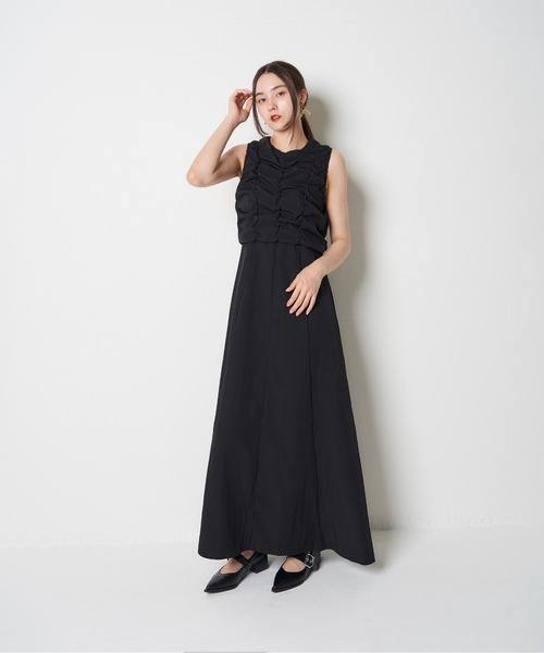 My shawty（ﾏｲｼｬｳﾃｨｰ）の「linen like gather onepiece（ワンピース・レディース・ブラック/アイボリー・FREE）」の4枚目の写真