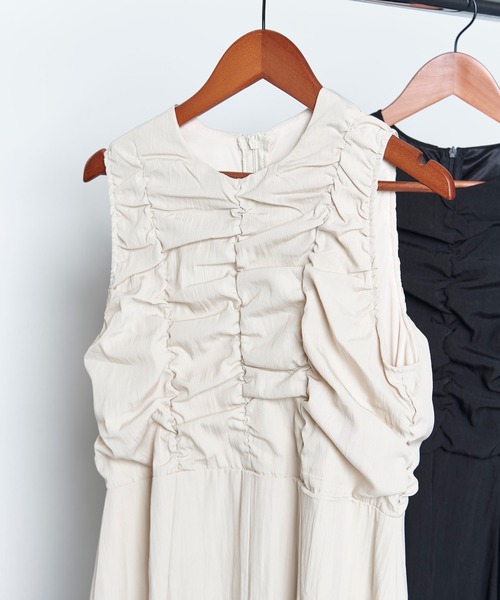 My shawty（ﾏｲｼｬｳﾃｨｰ）の「linen like gather onepiece（ワンピース・レディース・ブラック/アイボリー・FREE）」の11枚目の写真