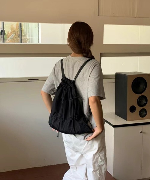 CHEER(チアー)の「【変形ギャザー】多段 ナップサック 大容量 バックパック リュック 軽量 ストリート韓国カジュアル(バックパック/リュック・レディース・グレー/ホワイト/ブラック・FREE)」の19枚目の写真