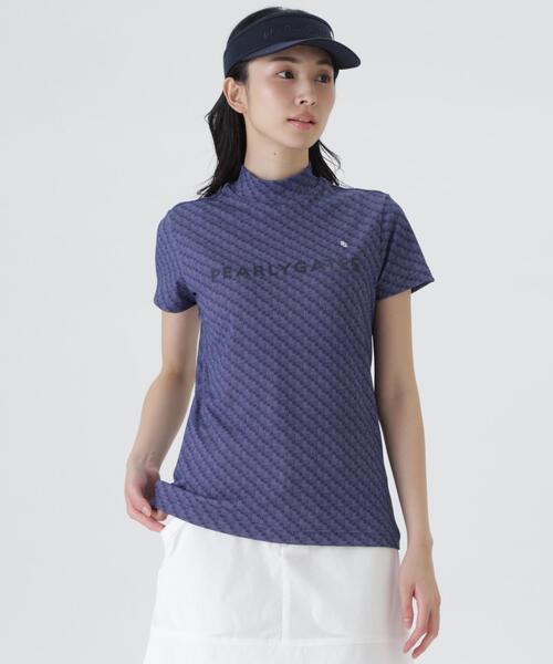PEARLY GATES(パーリーゲイツ)の「【PEARLY GATES】【PG is PG】PE/PUフルダルカノコ半袖ハイネックカットソー <組織柄>(Tシャツ/カットソー・レディース・ダークインディゴブルー・SMALL/MEDIUM/LARGE)」の1枚目の写真