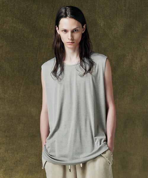 glamb(グラム)の「Drape Tank Top / ドレープタンクトップ(タンクトップ・メンズ・グレー/ブラック・L/S/M)」の2枚目の写真
