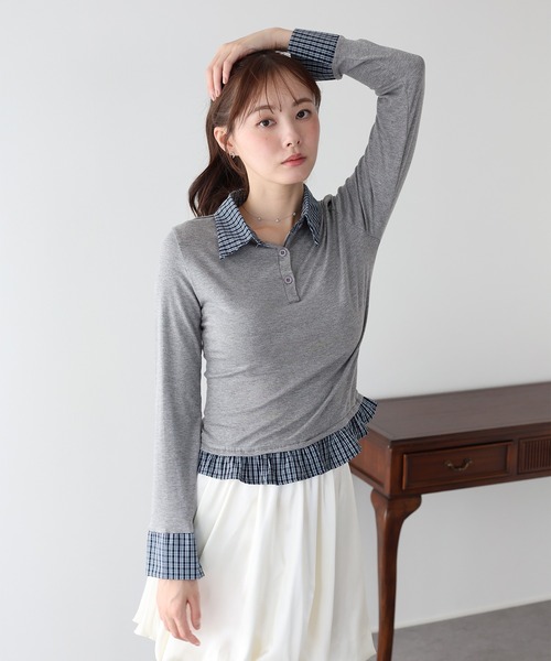 BLUEEAST(ブルーイースト)の「チェックシャツレイヤードライクカットソー(Tシャツ/カットソー・レディース・ブラック/グレー・MEDIUM)」の13枚目の写真