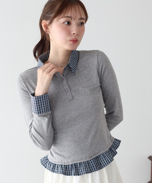 BLUEEAST(ブルーイースト)の「チェックシャツレイヤードライクカットソー(Tシャツ/カットソー・レディース・ブラック/グレー・MEDIUM)」の11枚目の写真