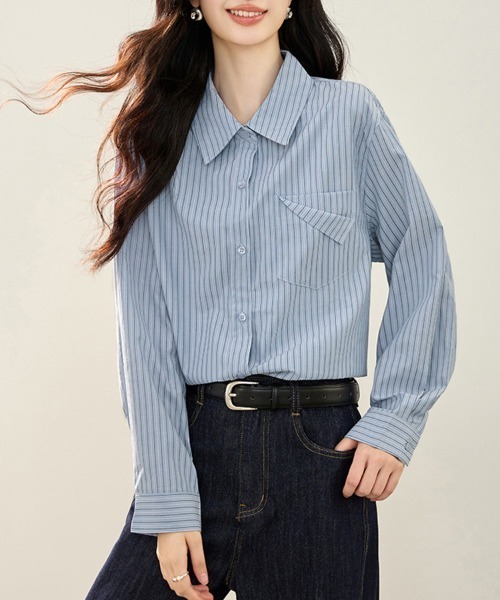 ONEP STAR(ワンピスター)の「オーバーサイズストライプ長袖シャツ(シャツ/ブラウス・レディース・ストライプ・MEDIUM/LARGE/X-LARGE)」の15枚目の写真