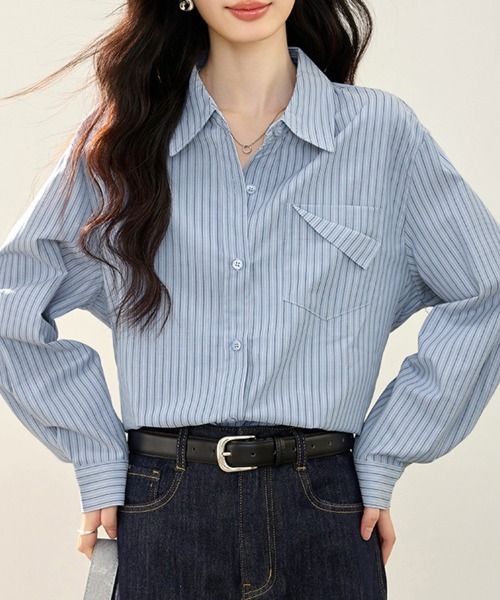 ONEP STAR(ワンピスター)の「オーバーサイズストライプ長袖シャツ(シャツ/ブラウス・レディース・ストライプ・MEDIUM/LARGE/X-LARGE)」の16枚目の写真