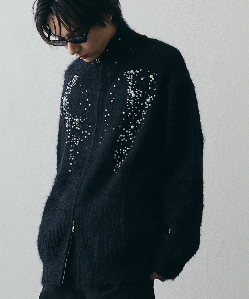 Shoowtime(ショウタイム)の「Pearl Double-Zip Cropped High-Neck Knit / パールモチーフダブルジップクロップドハイネックニット(ニット/セーター・メンズ・ブラック・X-LARGE/LARGE/MEDIUM)」の5枚目の写真