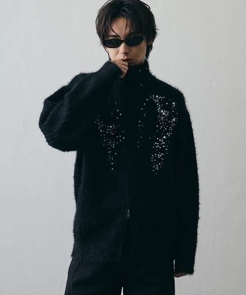 Shoowtime(ショウタイム)の「Pearl Double-Zip Cropped High-Neck Knit / パールモチーフダブルジップクロップドハイネックニット(ニット/セーター・メンズ・ブラック・X-LARGE/LARGE/MEDIUM)」の6枚目の写真