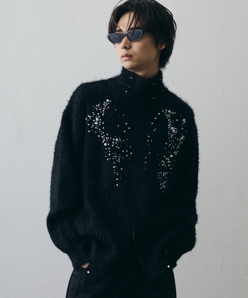 Shoowtime(ショウタイム)の「Pearl Double-Zip Cropped High-Neck Knit / パールモチーフダブルジップクロップドハイネックニット(ニット/セーター・メンズ・ブラック・X-LARGE/LARGE/MEDIUM)」の7枚目の写真