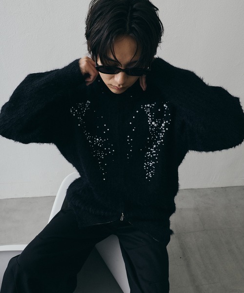 Shoowtime(ショウタイム)の「Pearl Double-Zip Cropped High-Neck Knit / パールモチーフダブルジップクロップドハイネックニット(ニット/セーター・メンズ・ブラック・X-LARGE/LARGE/MEDIUM)」の10枚目の写真