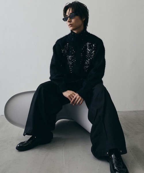 Shoowtime(ショウタイム)の「Pearl Double-Zip Cropped High-Neck Knit / パールモチーフダブルジップクロップドハイネックニット(ニット/セーター・メンズ・ブラック・X-LARGE/LARGE/MEDIUM)」の12枚目の写真