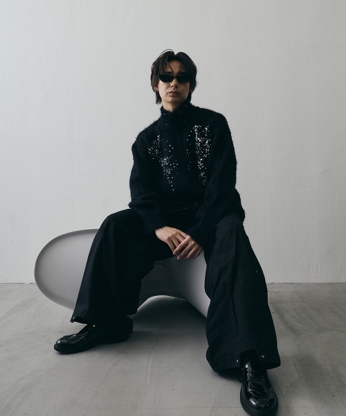 Shoowtime(ショウタイム)の「Pearl Double-Zip Cropped High-Neck Knit / パールモチーフダブルジップクロップドハイネックニット(ニット/セーター・メンズ・ブラック・X-LARGE/LARGE/MEDIUM)」の13枚目の写真