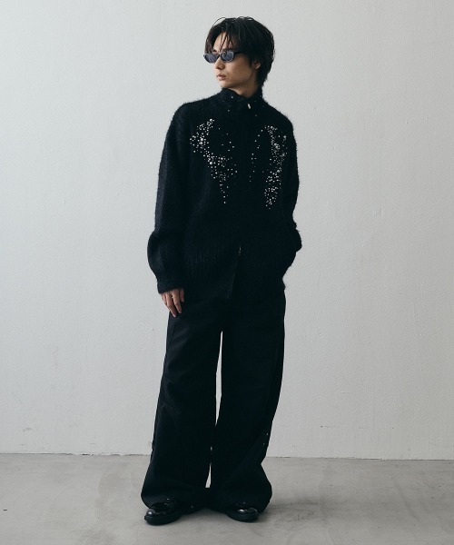 Shoowtime(ショウタイム)の「Pearl Double-Zip Cropped High-Neck Knit / パールモチーフダブルジップクロップドハイネックニット(ニット/セーター・メンズ・ブラック・X-LARGE/LARGE/MEDIUM)」の17枚目の写真