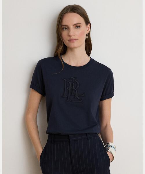 LAUREN RALPH LAUREN(ローレン ラルフ ローレン)の「エンブロイダリーロゴ コットン ジャージー Tシャツ(Tシャツ/カットソー・レディース・ネイビー系1・L/M/S)」の1枚目の写真