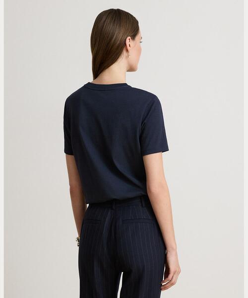 LAUREN RALPH LAUREN(ローレン ラルフ ローレン)の「エンブロイダリーロゴ コットン ジャージー Tシャツ(Tシャツ/カットソー・レディース・ネイビー系1・L/M/S)」の4枚目の写真