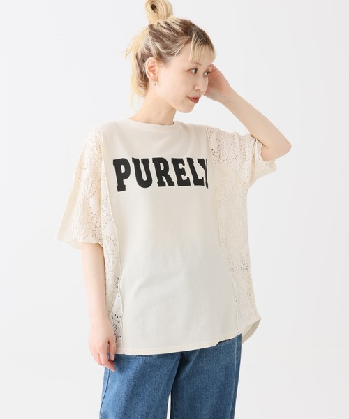 HEART MARKET(ハートマーケット)の「ロゴレース部分使いチュニック(Tシャツ/カットソー・レディース・グリーン/チャコール/ナチュラル・FREE)」の2枚目の写真