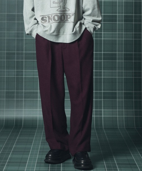 MAISON SPECIAL(メゾンスペシャル)の「《UNISEX》ブッチャーファブリックプライムワイドワンタックスラックス/Butcher Fabric Prime-Wide One-tuck Slacks【MAISON SPECIAL/メゾンスペシャル】■セットアップ対応■(スラックス・メンズ・ブラック/ブラウン/パープル・0/2/1)」の1枚目の写真