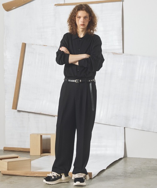 MAISON SPECIAL(メゾンスペシャル)の「《UNISEX》ブッチャーファブリックプライムワイドワンタックスラックス/Butcher Fabric Prime-Wide One-tuck Slacks【MAISON SPECIAL/メゾンスペシャル】■セットアップ対応■(スラックス・メンズ・ブラック/ブラウン/パープル・0/2/1)」の4枚目の写真