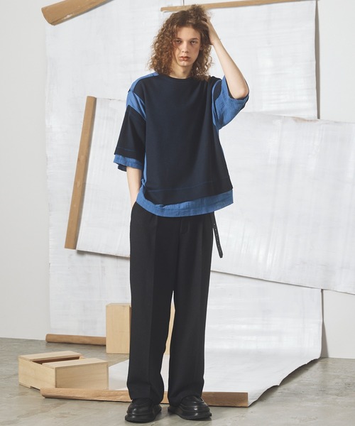 MAISON SPECIAL(メゾンスペシャル)の「《UNISEX》ブッチャーファブリックプライムワイドワンタックスラックス/Butcher Fabric Prime-Wide One-tuck Slacks【MAISON SPECIAL/メゾンスペシャル】■セットアップ対応■(スラックス・メンズ・ブラック/ブラウン/パープル・0/2/1)」の5枚目の写真