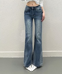 ヴィンテージウォッシュ 美脚フレアデニムパンツ