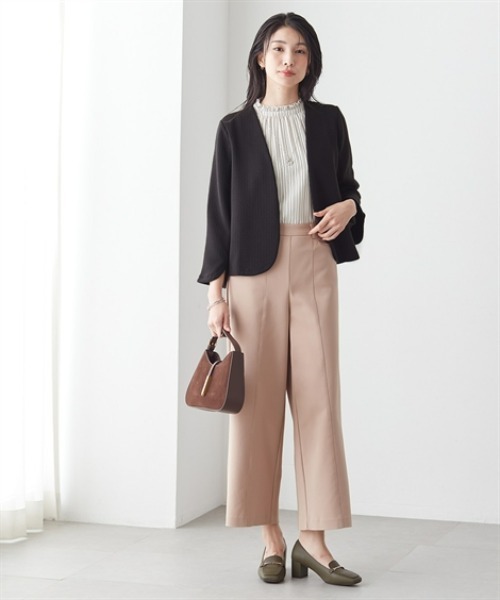 7days Life Styling（セブンデイズライフスタイリング）の「ダブルフェイスラウンドノーカラーショートジャケット（カバーオール・レディース・ブラック/チャコール・L/M/LL/3L）」の7枚目の写真
