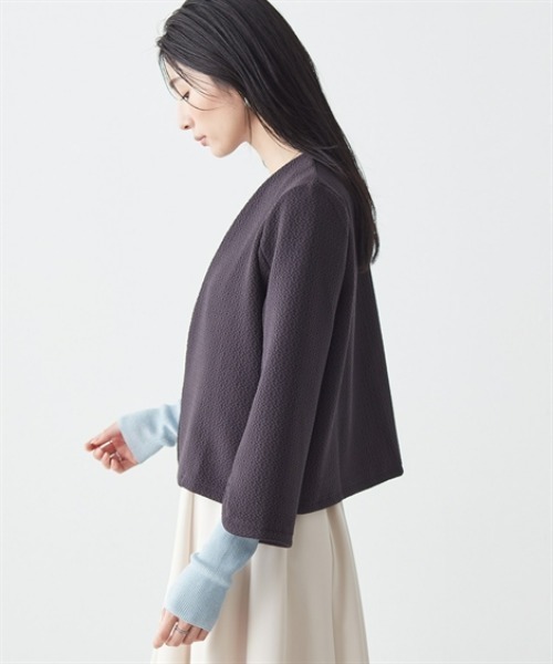 7days Life Styling（セブンデイズライフスタイリング）の「ダブルフェイスラウンドノーカラーショートジャケット（カバーオール・レディース・ブラック/チャコール・L/M/LL/3L）」の9枚目の写真