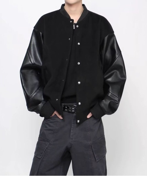DOUBLE STEAL（ダブルスティール）の「DSフェイクレザースリーブスタジャン（スタジャン・メンズ・ブラック・X-LARGE/LARGE/MEDIUM）」の2枚目の写真