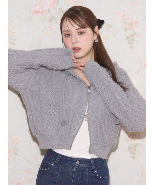 CALNAMUR(カルナムール)の「ファンシーニットパーカー(パーカー・レディース・グレー/ピンク/アイボリー・FREE)」の9枚目の写真