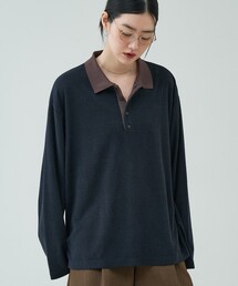 パイル カットソー ポロ|配色 ロングスリーブ