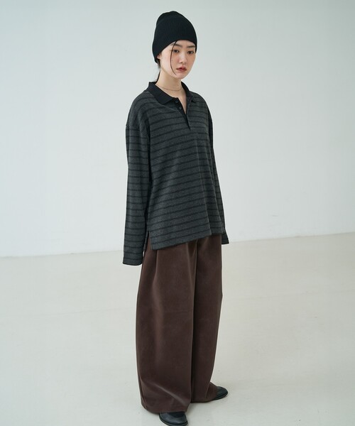 NOMINE(ノミネ)の「パイル カットソー ポロ|配色 ロングスリーブ(Tシャツ/カットソー・レディース・ダークネイビー/グレー/ボルドー・フリー)」の15枚目の写真