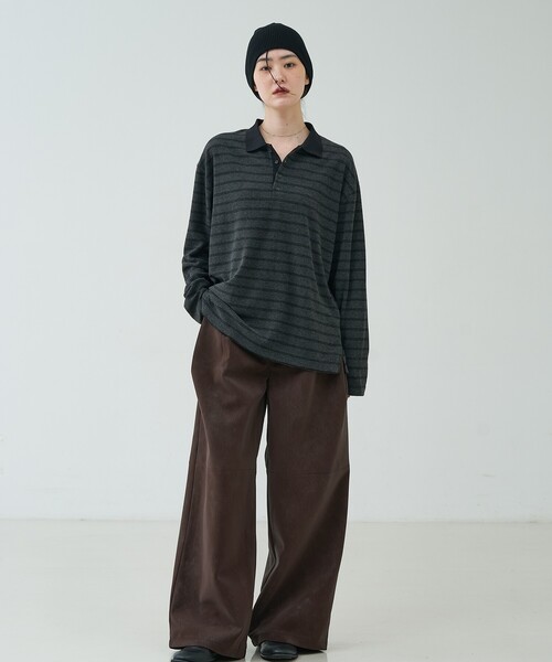 NOMINE(ノミネ)の「パイル カットソー ポロ|配色 ロングスリーブ(Tシャツ/カットソー・レディース・ダークネイビー/グレー/ボルドー・フリー)」の16枚目の写真