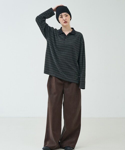 NOMINE(ノミネ)の「パイル カットソー ポロ|配色 ロングスリーブ(Tシャツ/カットソー・レディース・ダークネイビー/グレー/ボルドー・フリー)」の17枚目の写真