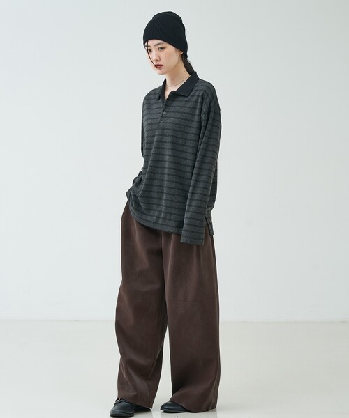 NOMINE(ノミネ)の「パイル カットソー ポロ|配色 ロングスリーブ(Tシャツ/カットソー・レディース・ダークネイビー/グレー/ボルドー・フリー)」の18枚目の写真