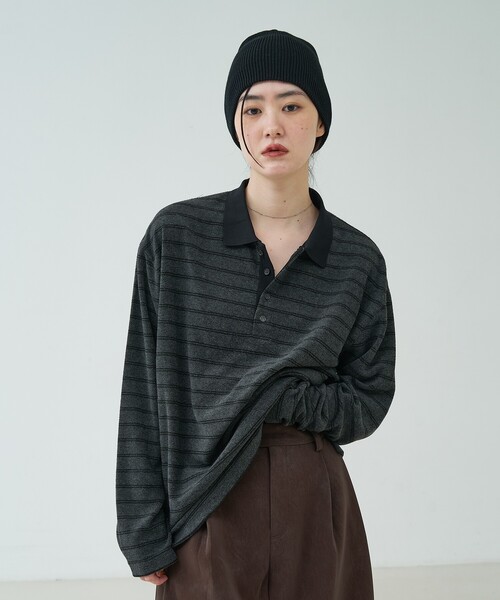 NOMINE(ノミネ)の「パイル カットソー ポロ|配色 ロングスリーブ(Tシャツ/カットソー・レディース・ダークネイビー/グレー/ボルドー・フリー)」の19枚目の写真