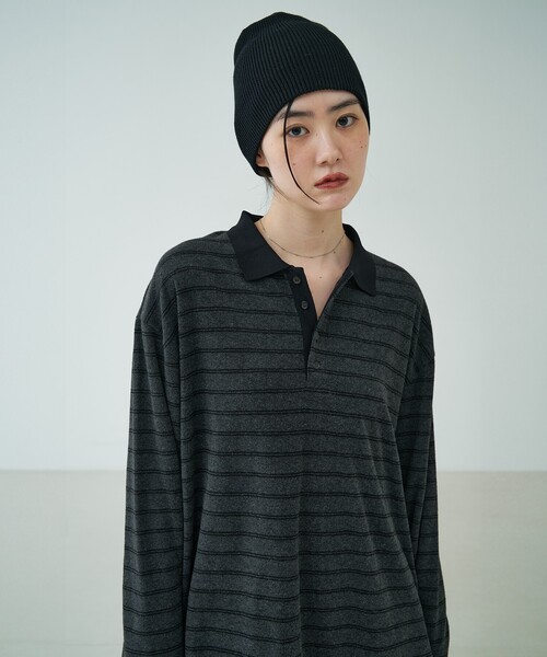 NOMINE(ノミネ)の「パイル カットソー ポロ|配色 ロングスリーブ(Tシャツ/カットソー・レディース・ダークネイビー/グレー/ボルドー・フリー)」の4枚目の写真