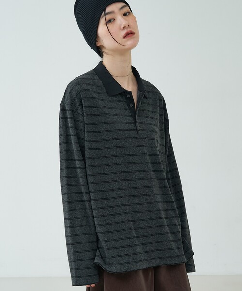 NOMINE(ノミネ)の「パイル カットソー ポロ|配色 ロングスリーブ(Tシャツ/カットソー・レディース・ダークネイビー/グレー/ボルドー・フリー)」の5枚目の写真