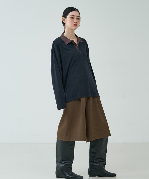 NOMINE(ノミネ)の「パイル カットソー ポロ|配色 ロングスリーブ(Tシャツ/カットソー・レディース・ダークネイビー/グレー/ボルドー・フリー)」の6枚目の写真