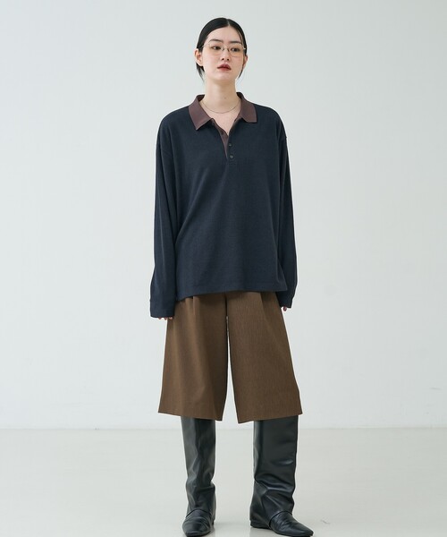 NOMINE(ノミネ)の「パイル カットソー ポロ|配色 ロングスリーブ(Tシャツ/カットソー・レディース・ダークネイビー/グレー/ボルドー・フリー)」の7枚目の写真