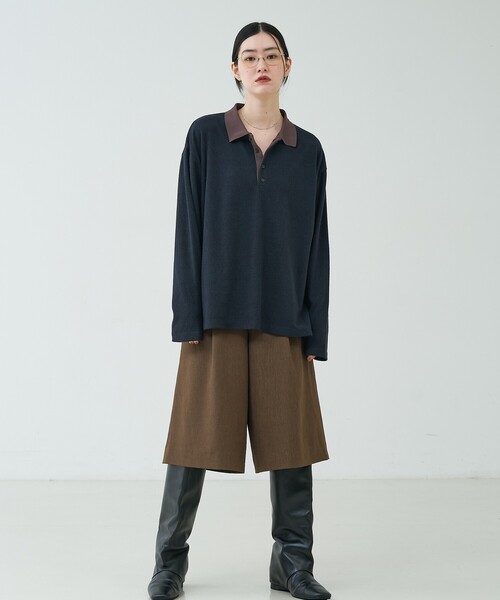 NOMINE(ノミネ)の「パイル カットソー ポロ|配色 ロングスリーブ(Tシャツ/カットソー・レディース・ダークネイビー/グレー/ボルドー・フリー)」の8枚目の写真