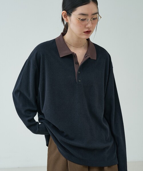 NOMINE(ノミネ)の「パイル カットソー ポロ|配色 ロングスリーブ(Tシャツ/カットソー・レディース・ダークネイビー/グレー/ボルドー・フリー)」の10枚目の写真