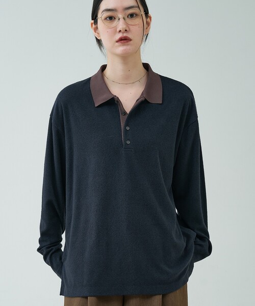 NOMINE(ノミネ)の「パイル カットソー ポロ|配色 ロングスリーブ(Tシャツ/カットソー・レディース・ダークネイビー/グレー/ボルドー・フリー)」の11枚目の写真