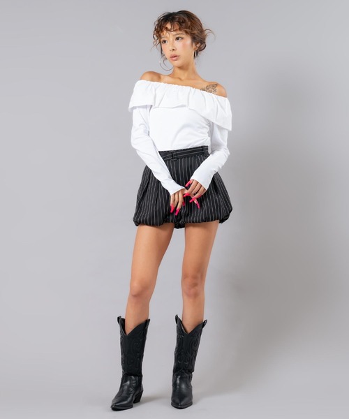 ANAP(アナップ)の「ギャザーオフショルトップス(Tシャツ/カットソー・レディース・カーキ/ホワイト/ブラック・F)」の17枚目の写真