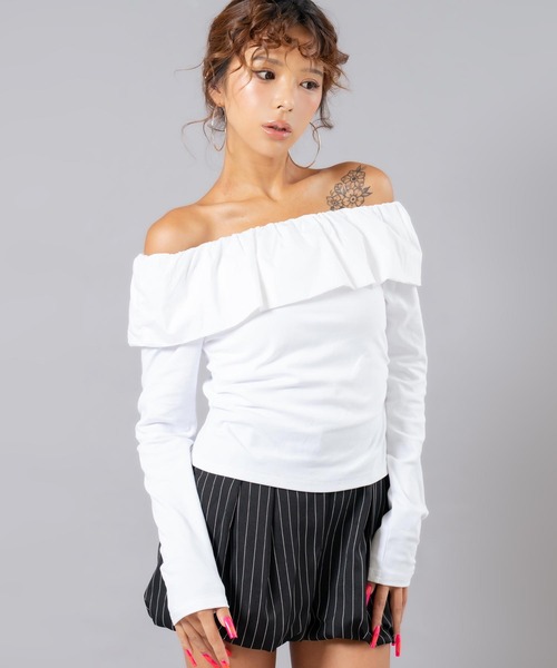 ANAP(アナップ)の「ギャザーオフショルトップス(Tシャツ/カットソー・レディース・カーキ/ホワイト/ブラック・F)」の11枚目の写真